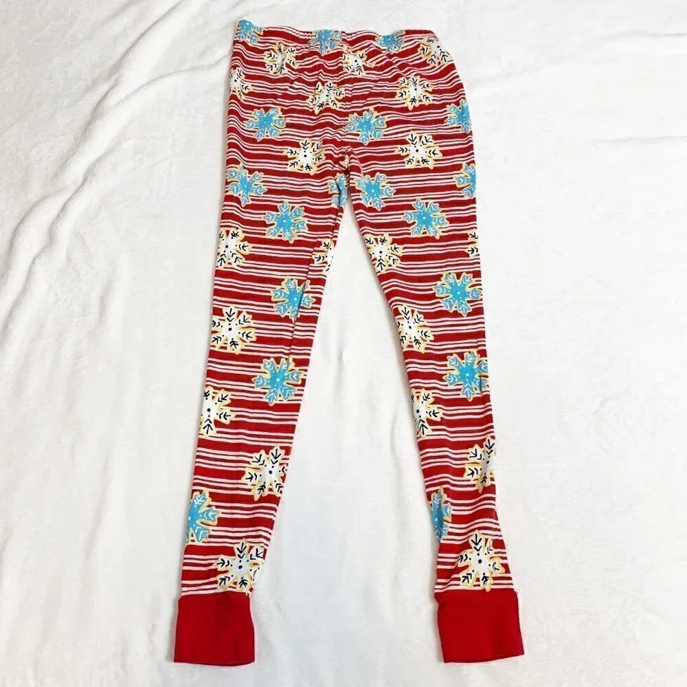 5/$25 Lands' End Pajama‎ Set 16 Red Snowflake Striped Long Sleeve Cotton PJ Set